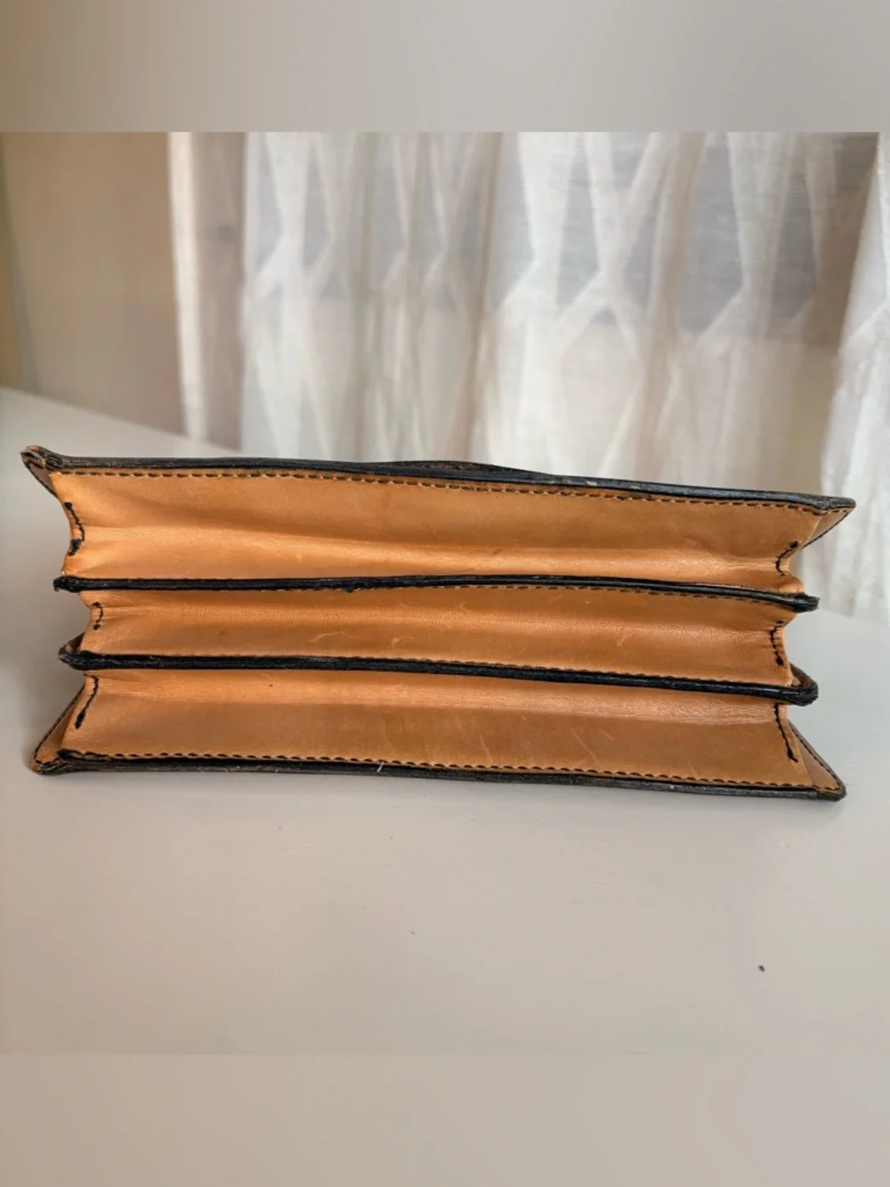 Vintage Tano Of Madrid Tan Accordion Top-Handle Leather Bag